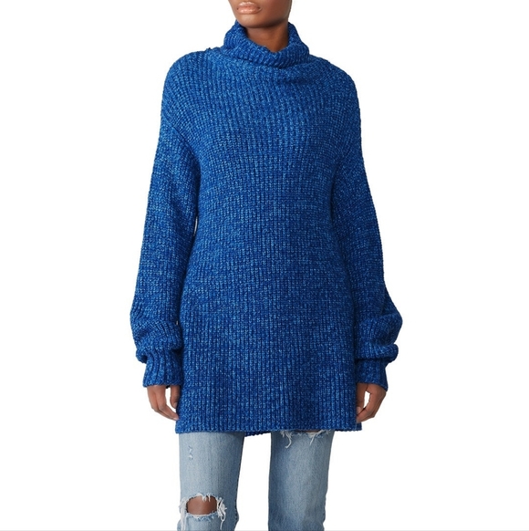 Free People Eleven Chunky Knit Blue Long Tunic Sweater Turtleneck Size XS Winter - Picture 11 of 11